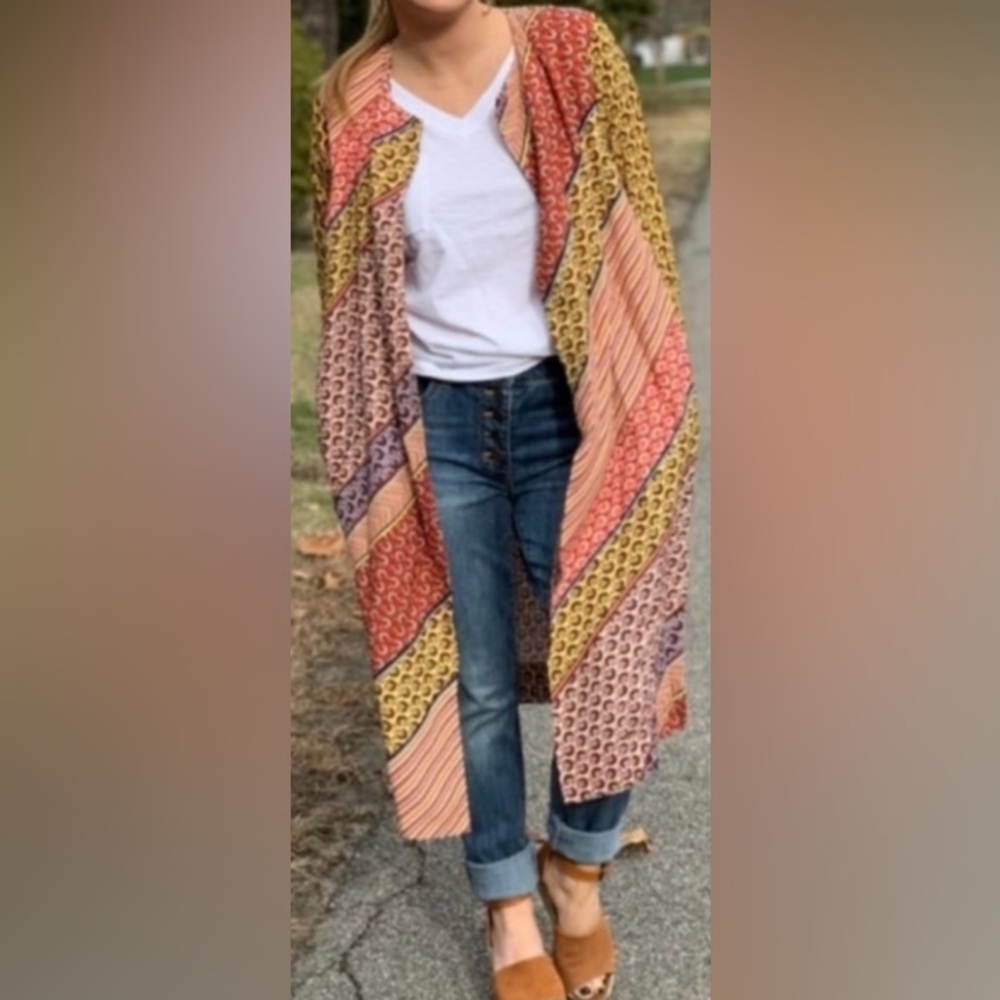 EUC CAbi Poet Duster Multicolor Geometric, Style # 5664 bohemian